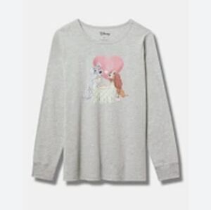 Torrid Disney Lady and the Tramp Gray Long Sleeve Classic T-Shirt Size M/L, New